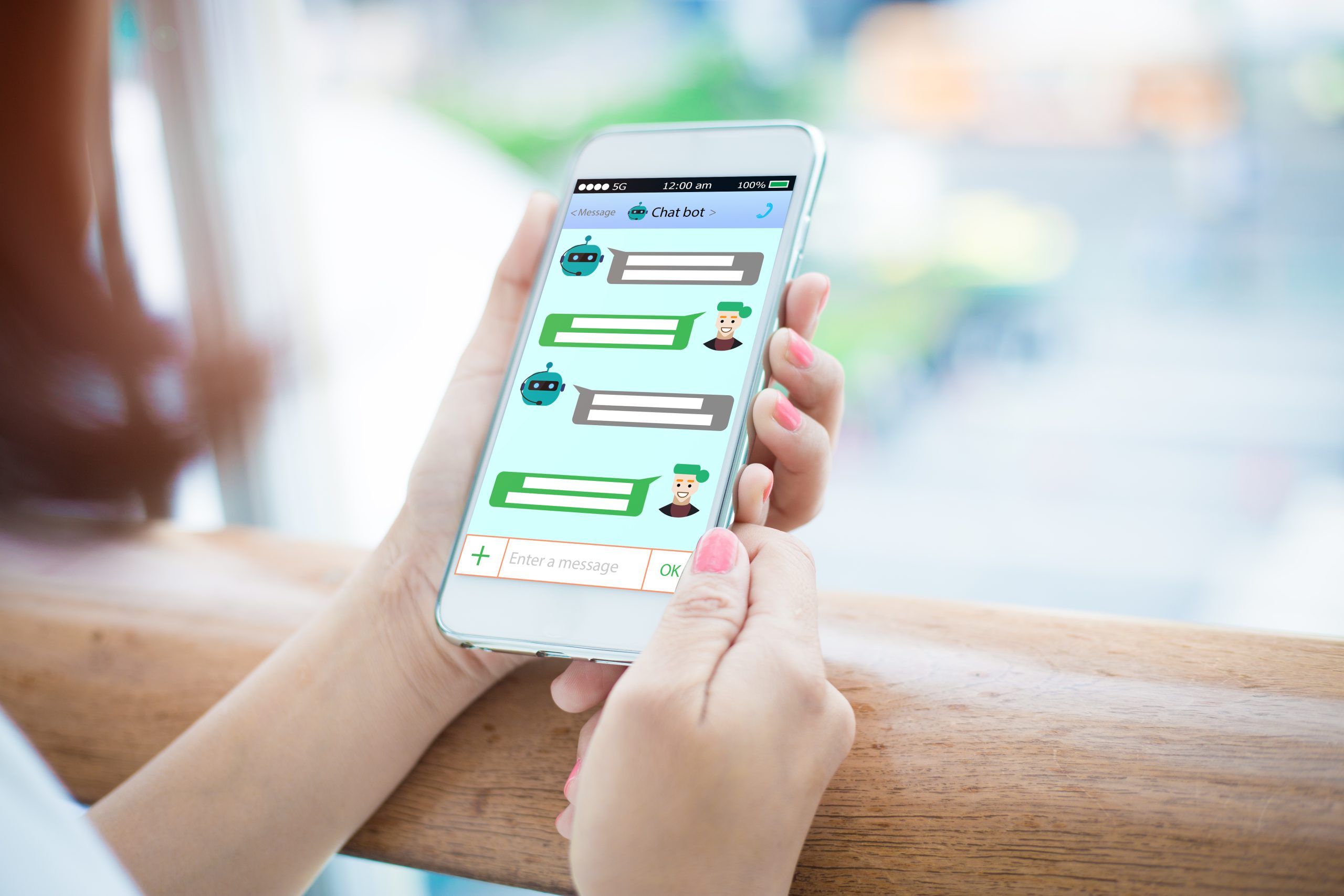 Chatbot,Concept.close-up,Of,Female,Hands,Holding,Mobile,Phone